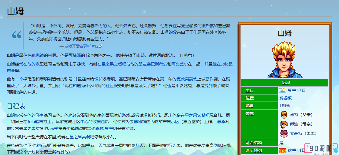 星露谷物语中山姆的具体位置在哪里？
